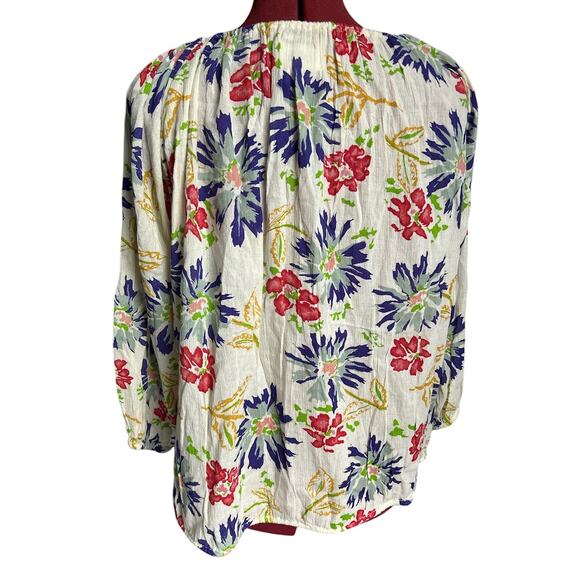 Ralph Lauren Boho Size Large Cotton Blend Safari Floral Print Gaze Tassel Blouse - Picture 2 of 6